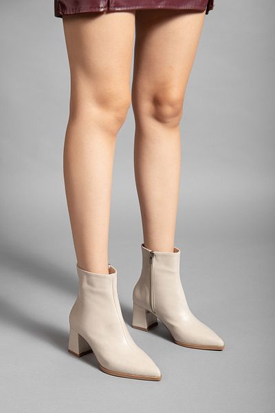 camaiore Women's Beige Leather Plain Heeled Boots