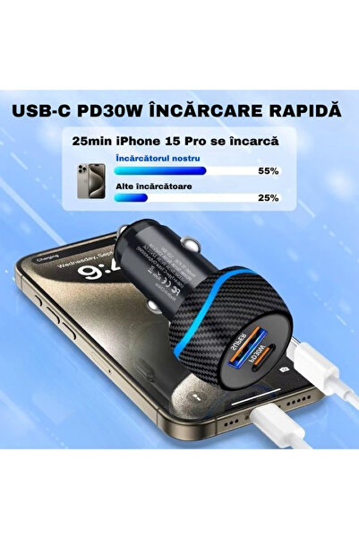 OEM Incarcator auto, 60W, super fast charge, quick charge, type c, usb, compatibil samsung, iphone