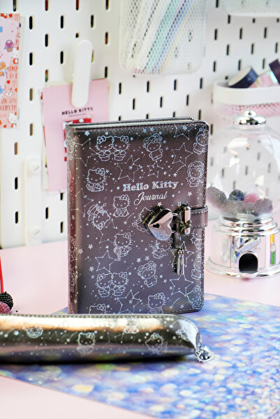 Victoria's Journals Hello Kitty Hush Hush Locked Notebook + Vegan Leather Pen Holder Boxed Set – 160 Sheets, Lined