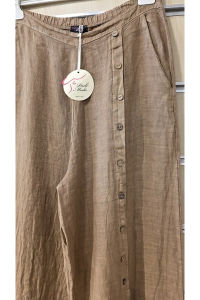 Park Moda Italian Linen Trousers with Button Detail
