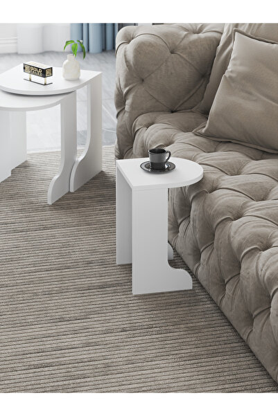 GOLDFALEZ Zigon Sehpa Setro 3' Lü Yan Sehpa Orta Sehpa Beyaz 9502