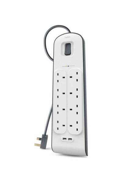 Belkin 8-Outlet Surge Protector And 2-USB Ports With 2M Power Cord White