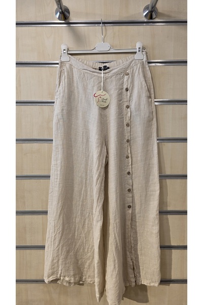 Park Moda Italian Linen Trousers with Button Detail
