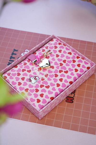 Victoria's Journals Hello Kitty Hush Hush Locked Striped Notebook – 160 Sheets, Boxed, Special Design