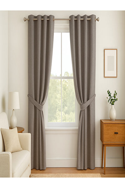 Home Keten Dokulu Modern Fon Perde 1/3 Pile