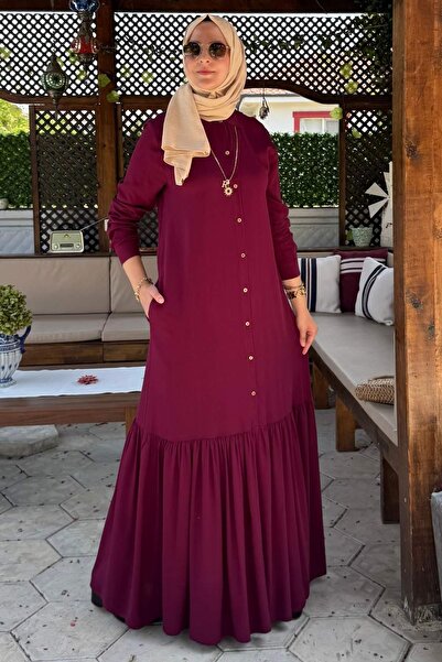 Rabia Şamlı Rochie Cămașă Süreyya Roșu Claret