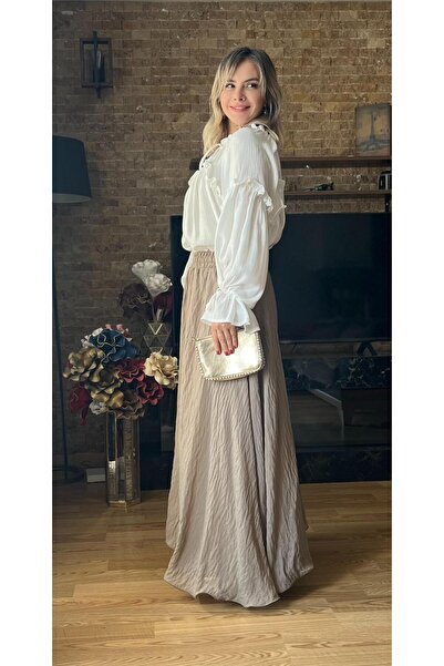 Cardella Women's Lined Chiffon Skirt with Ruffle Look and Misinal Hem