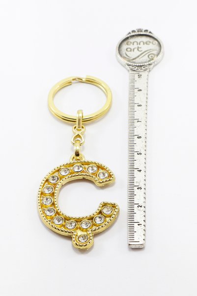 biuti Gold Colored Shiny Stone Letter C Keychain, Gift Letter Keychain