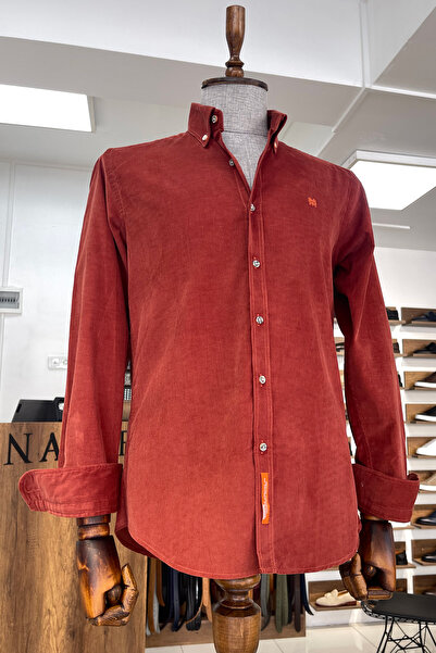 NAZEF Slim Fit Button Collar Slim Corduroy Shirt
