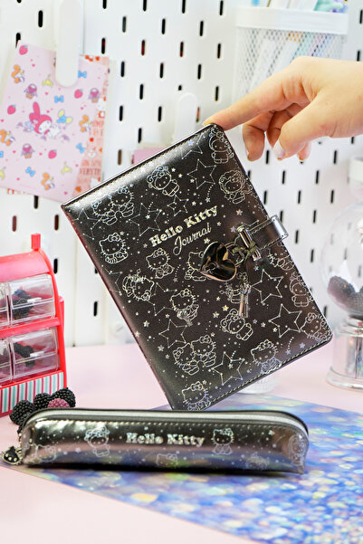 Victoria's Journals Hello Kitty Hush Hush Locked Notebook + Vegan Leather Pen Holder Boxed Set – 160 Sheets, Lined