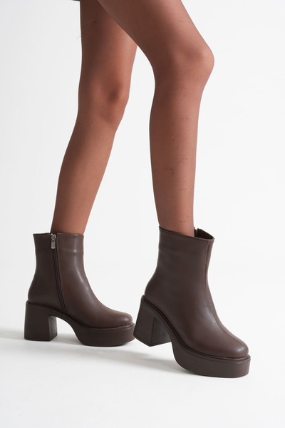 Zerenyus Katy Premium Women's Bitter Brown Block Heeled Boots