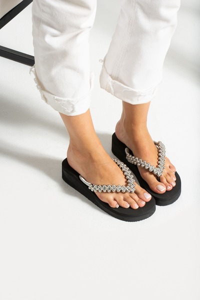 Khayt Sandy Silver Stone Women's Flip Flops Beach Slippers