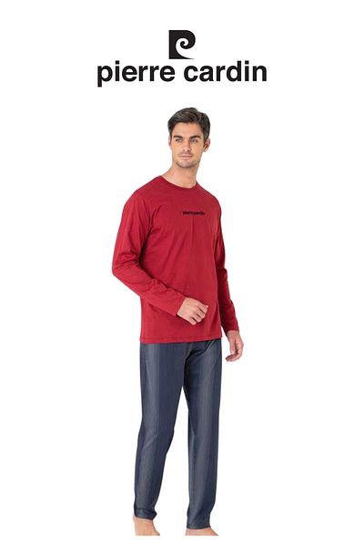Pierre Cardin Men's Burgundy Long Sleeve Cotton Pajama Set