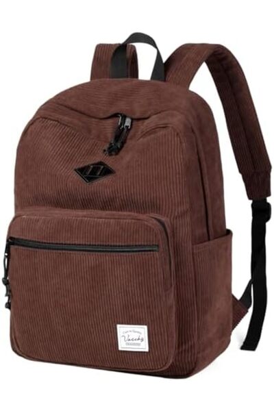 VASCHY Corduroy Backpack for Men Women, Casual Cute Fleece School Bag 15.6 inch Lightweight Daypack