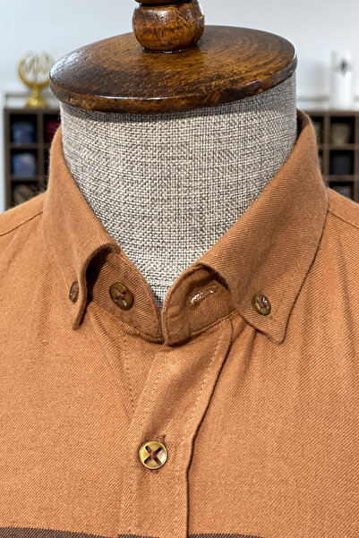 NAZEF Slim Fit Hidden Button Collar Side Striped Cotton Shirt