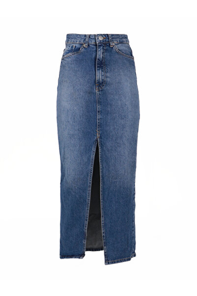 Yoneka yırtmaçlı denim etek