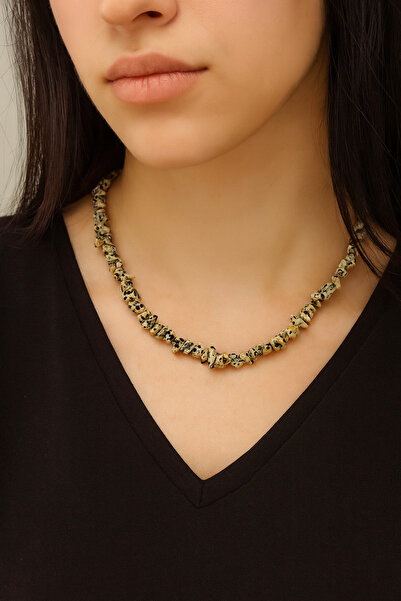 LOVELOTUS قلادة من حجر الجاسبر الطبيعي المكسور بتصميم أنيق