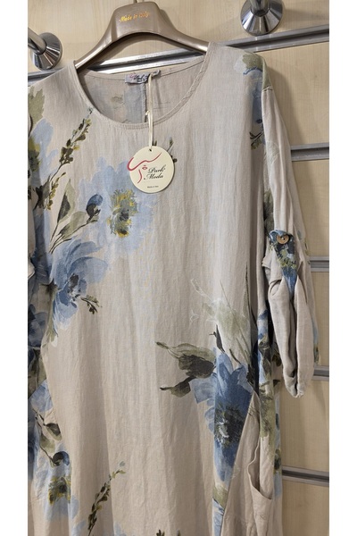 Park Moda Italian Long Linen Dress Floral Pattern
