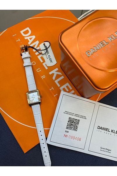 Daniel Klein Dkf.2315A New Trend Rose Gold Case White Leather Strap Cornered Women's Wrist Watch