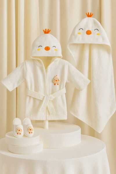 MİLAYS LİFE HOME COLLECTİON 100% Organic Cotton 0-2 Years Baby Cute Animal Embroidered Bathrobe Set Premium Quality