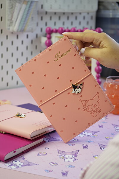 Victoria's Journals Kuromi Vegan Leather Daily 13X18 cm Lined Notebook with Elastic – Charm Ornament Detail
