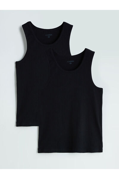 LC Waikiki Black U-Neck Combed Cotton Men's Ribbed Undershirt 2-Pack