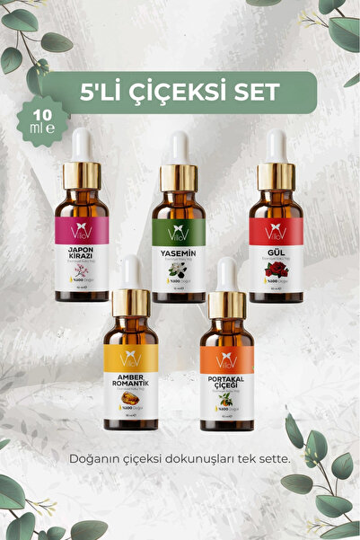 Villov 5'li Çiçeksi Set Esansiyel Uçucu Yağı Buhurdanlık Yağı Aromatereapi Di...