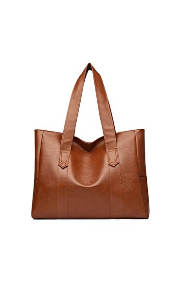Generic Women's Leather Shoulder Bag, Large Casual Brown Bag with Strap and Zipper Closure