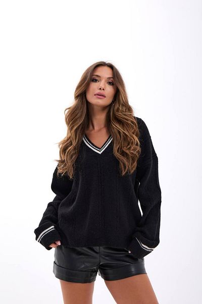 369 etnik butik V-Neck Line Detailed Oversize Knitwear Women's Sweater