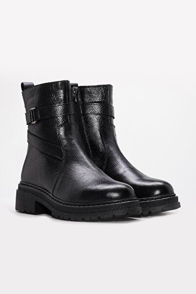 Ayakkabıhane İçi Kürklü Dışı Hakiki Floter Deri Siyah Kadın Klasik Bot AH0825711261732