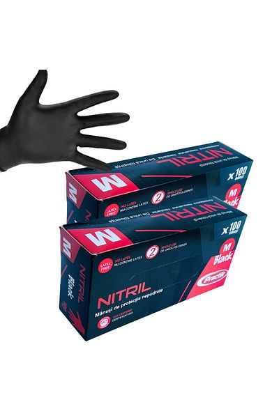 LYOBEST Set of 2x box of 100 Nitrile Gloves, Horeca, Black, disposable, powder-free, size M