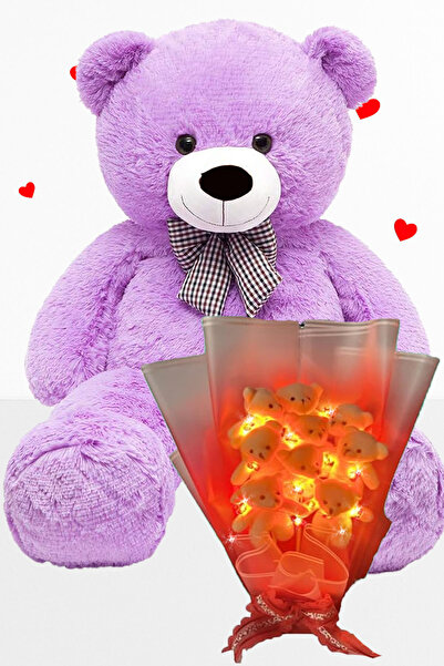 Sole DELUX 90 CM PELUŞ AYI VE LED IŞIKLI 9’LU ROMANTİK PELUŞ AYICIK BUKETİ SEVGİLİYE - KIZA HEDİYE SETİ