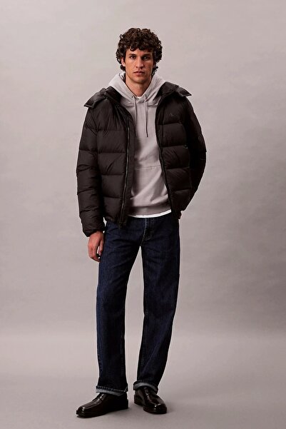 Calvin Klein Jeans Uzun Kollu Çıkarılabilir Kapüşonlu Şişme Erkek Siyah Mont LV04RC518G-UB1
