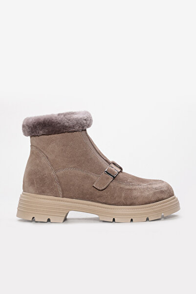 Ayakkabıhane İçi Kürklü Dışı Hakiki Süet Deri Vizon Tarz Kadın Bot AH0821711261781039