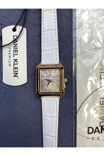 Daniel Klein Dkf.2315A New Trend Rose Gold Case White Leather Strap Cornered Women's Wrist Watch