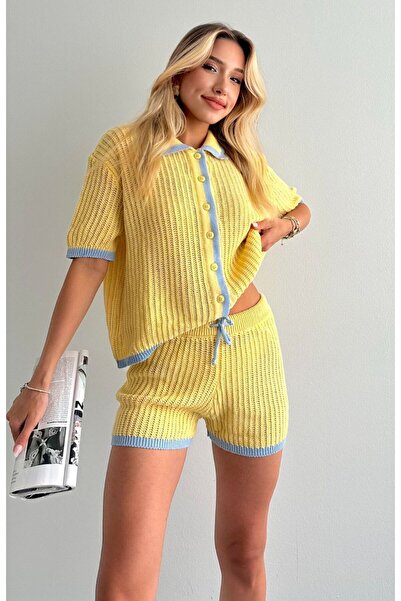 yeditepe fashion Shorts Shirt Double Elite Suit Yellow