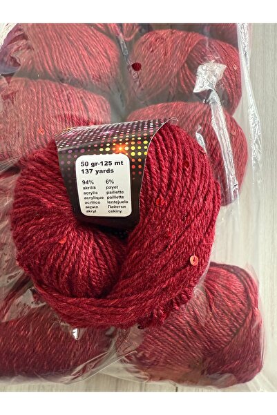 SÜSLÜTASARIM Himalaya pullu örgü ipi (500gram)kırmızı