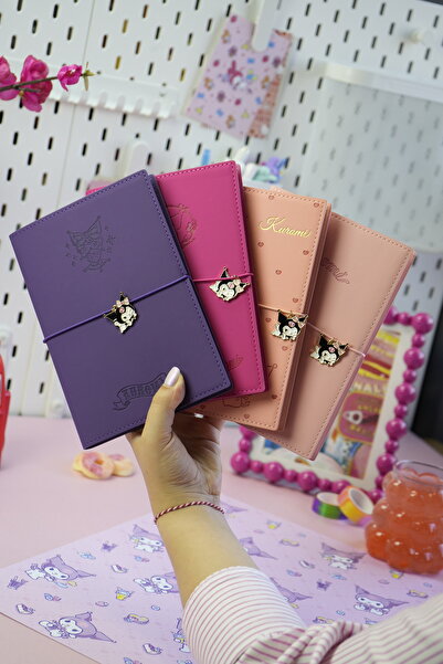 Victoria's Journals Kuromi Vegan Leather Daily 13X18 cm Lined Notebook with Elastic – Charm Ornament Detail