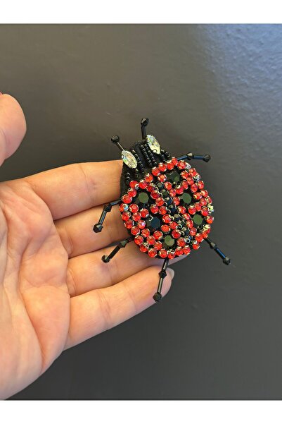 Gönülden Tasarım ZİRKON TAŞ İŞLEME UĞUR BÖCEĞİ BROŞ GİYİM AKSESUARI 8X5 CM