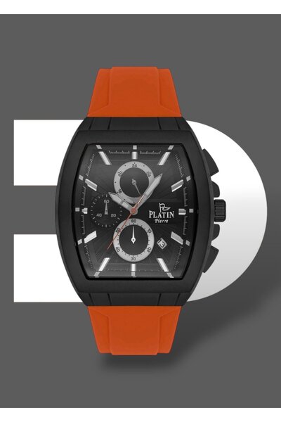 Platin Pierre Men's Wristwatch Orange Color Silicone Cord 3 Atm Waterproof Original 2 Years Warranty Functions