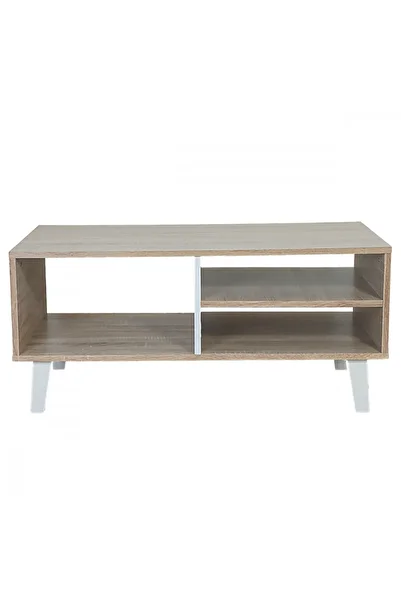 BAITY Wooden Coffee Table with Storage Shelves - Malaysian Wood, Wooden and White Color