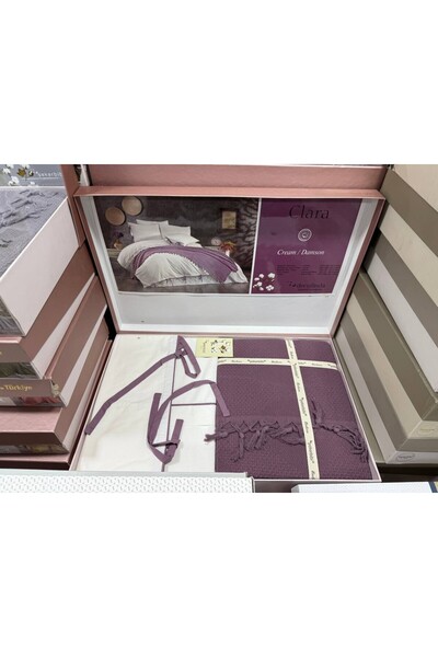 Dantelux Clara Bridal Set (Pike+Duvet Cover Set) Dowry Holder - Double - Plum Color