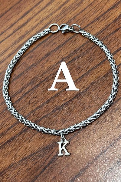 Takı Dükkanı Stainless Steel Bracelet with Hanging Letters Gift for Lover and Wife Acb01-H