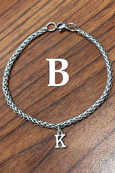 Takı Dükkanı Stainless Steel Bracelet with Hanging Letters Gift for Lover and Wife Acb01-H