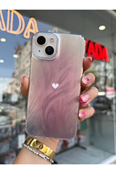 OVADA iPhone 15 Uyumlu Kamera Koruma Çıkıntılı Kalp Love Baskılı Premium Kılıf