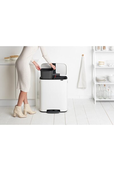Brabantia Bo Pedal Trash Can, 2 X 30 L Bucket - White 211447