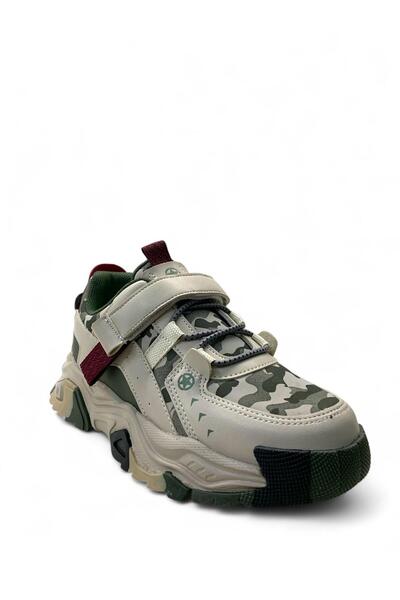 pepino 2021 Orthopedic Boy Cream/Khaki Camouflage/Burgundy Comfortable Sneaker