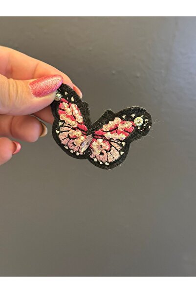 Gönülden Tasarım APLICAȚIE CU BRODERIE PIESĂ ÎN FORMĂ DE fluture 7X5 CM Roz