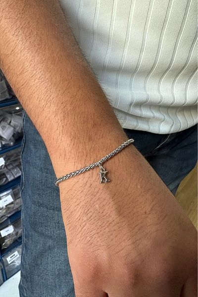 Takı Dükkanı Stainless Steel Bracelet with Hanging Letters Gift for Lover and Wife Acb01-H