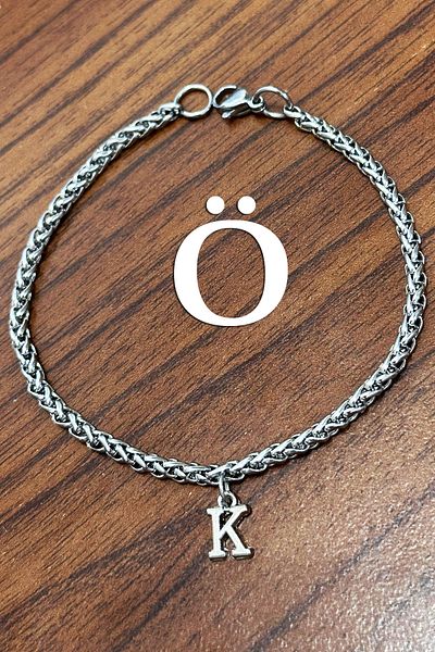 Takı Dükkanı Stainless Steel Bracelet with Hanging Letters Gift for Lover and Wife Acb01-H